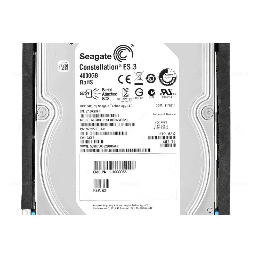 005050749 EMC 4TB 7.2K 3.5 LFF 6G SAS HARD DRIVE FOR VNX5200 VNX5400 VNX5600 VNX5800 VNX7600 VNX8000 ST4000NM0023, 9ZM270-031, 118033055